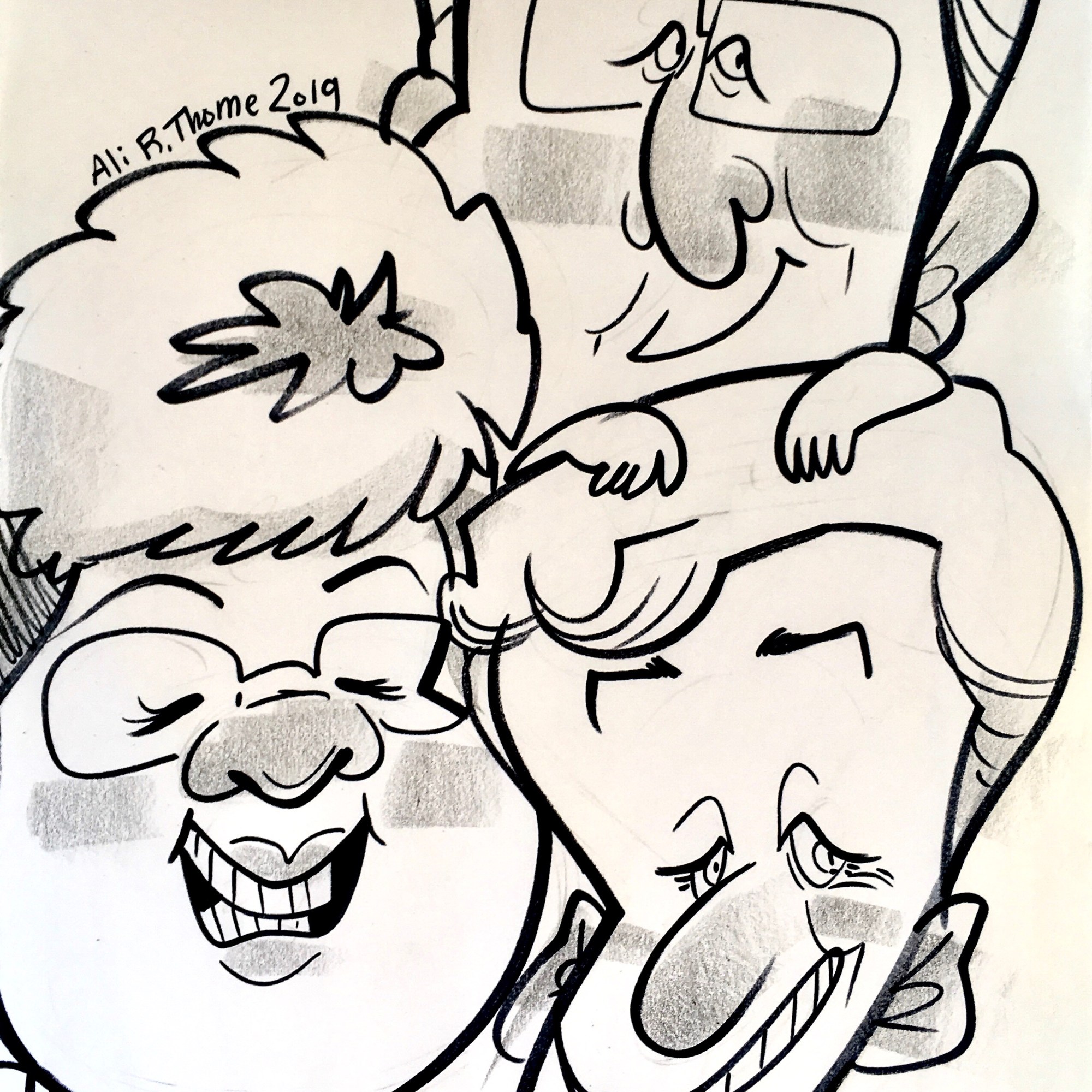 Black and white group caricature