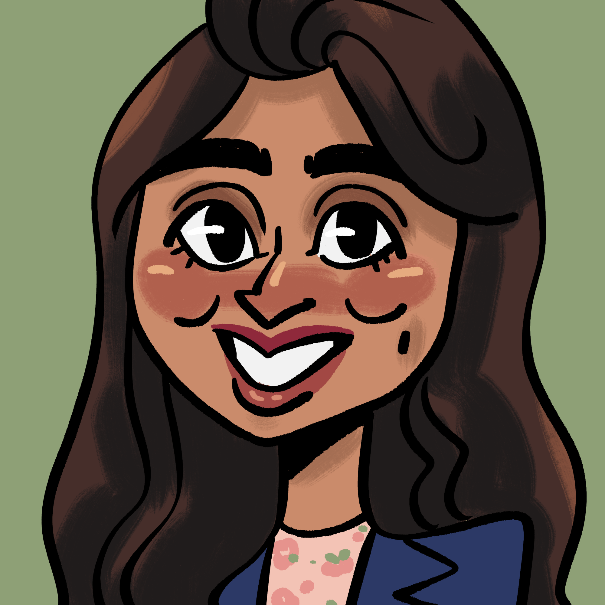 A digital caricature with green background