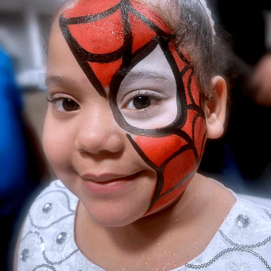 A hand painted half Spider Man mask.
